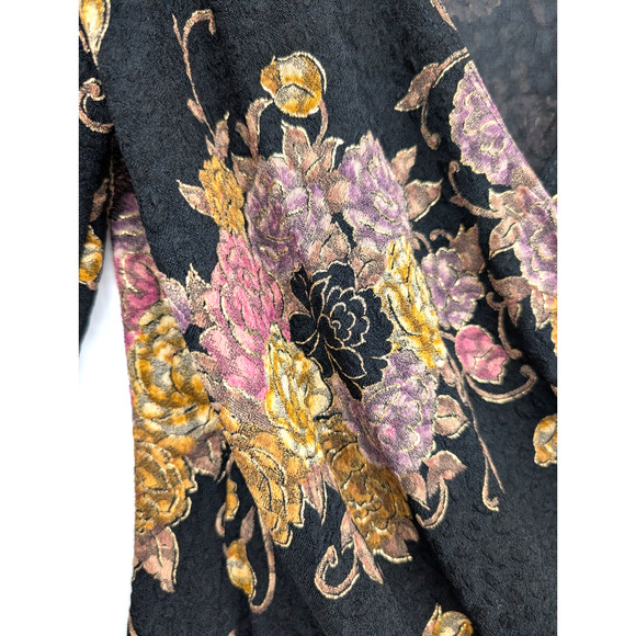 VTG Y2K Black Textured Metallic Floral Bead Trim Boho Whimisigoth Faux Wrap Top - Picture 5 of 12